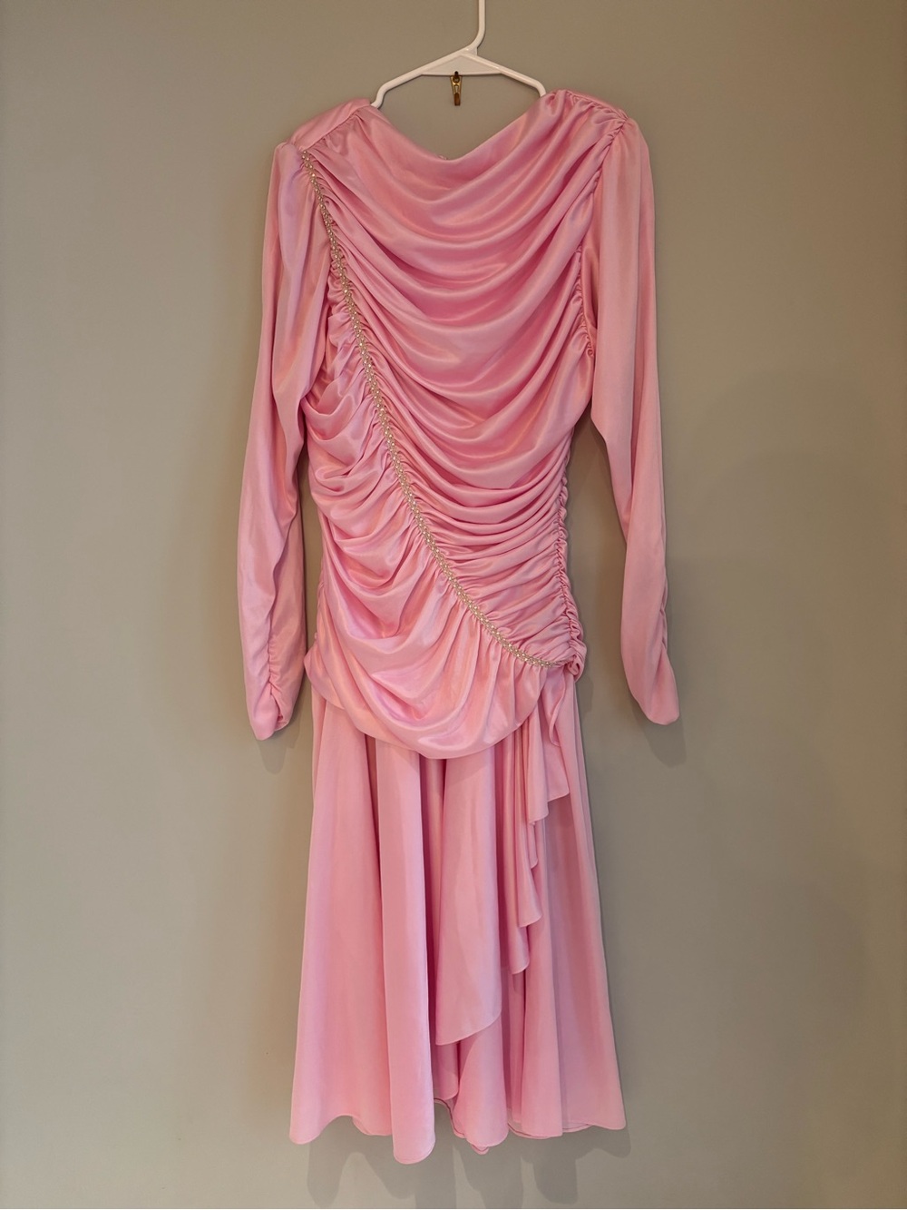 80’s vintage Pink Draped Long-Sleeve Women’s Dress